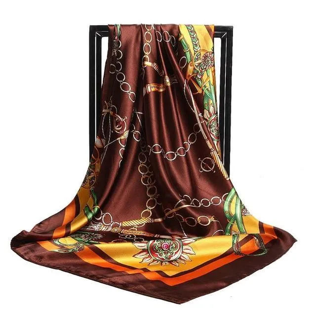 Print Satin Square Silk Women Scarf