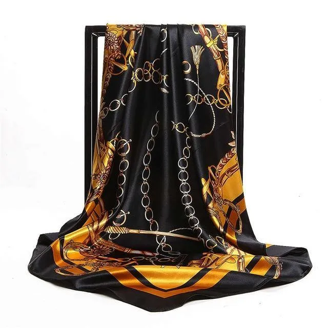 Print Satin Square Silk Women Scarf