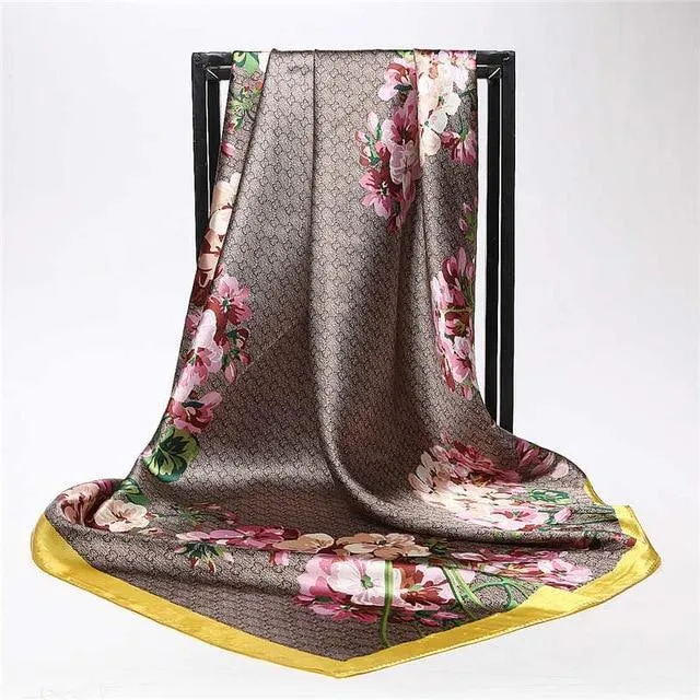 Print Satin Square Silk Women Scarf