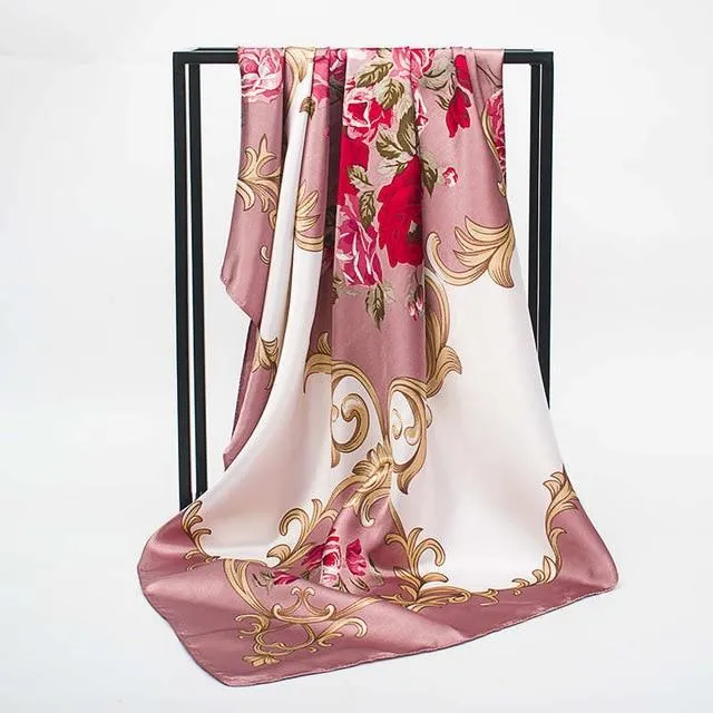 Print Satin Square Silk Women Scarf