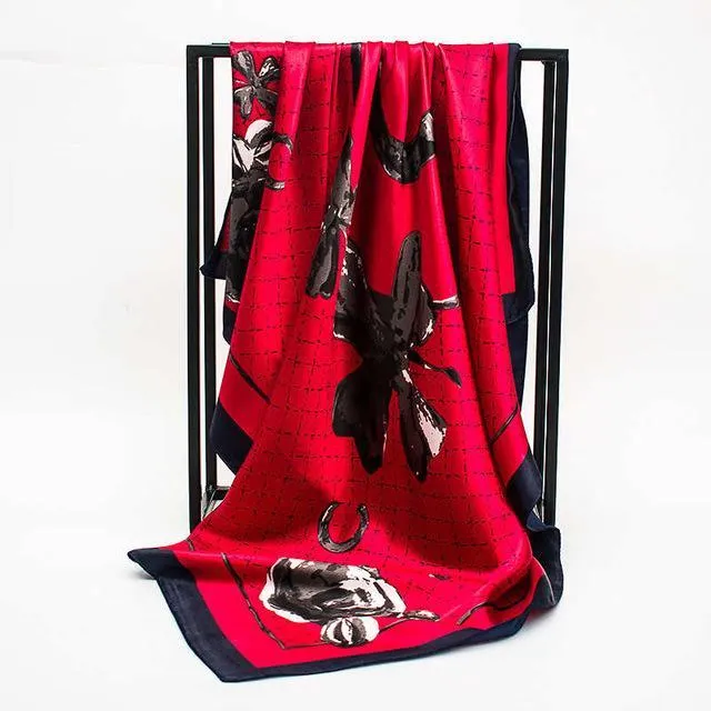Print Satin Square Silk Women Scarf