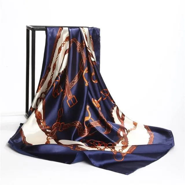 Print Satin Square Silk Women Scarf