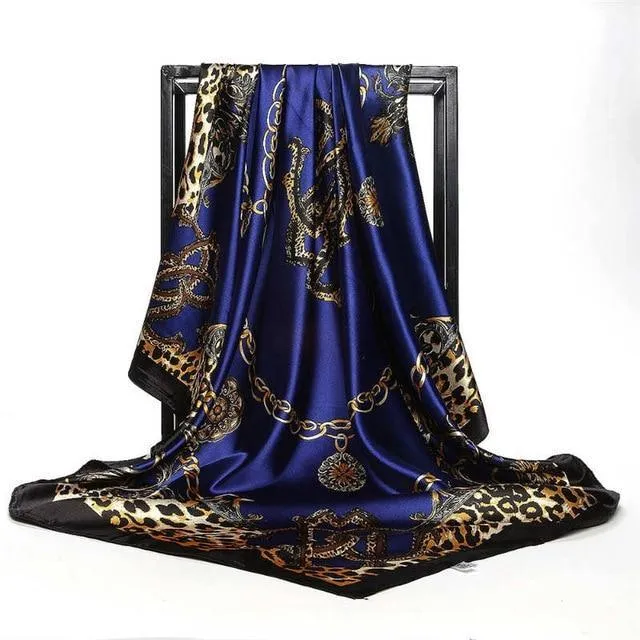 Print Satin Square Silk Women Scarf