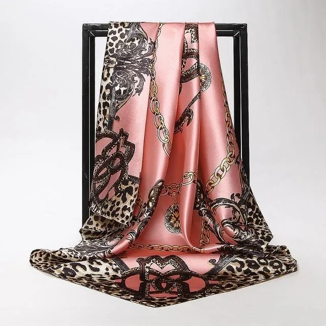 Print Satin Square Silk Women Scarf