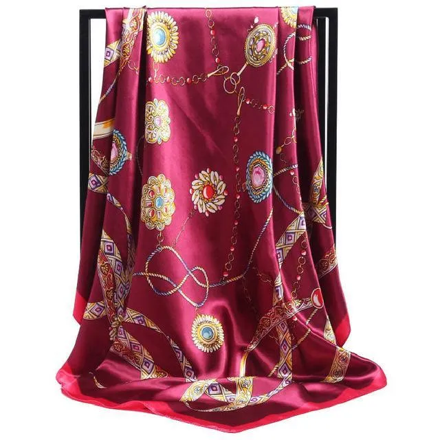 Print Satin Square Silk Women Scarf