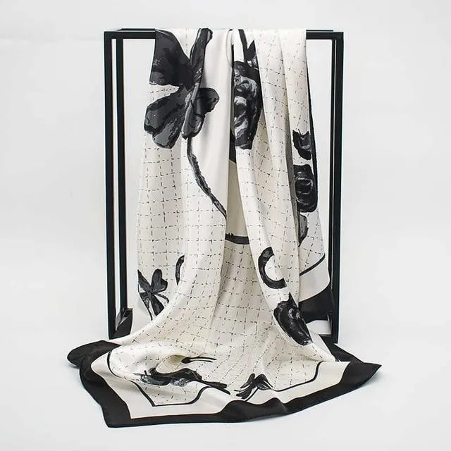 Print Satin Square Silk Women Scarf