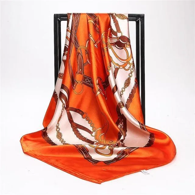 Print Satin Square Silk Women Scarf
