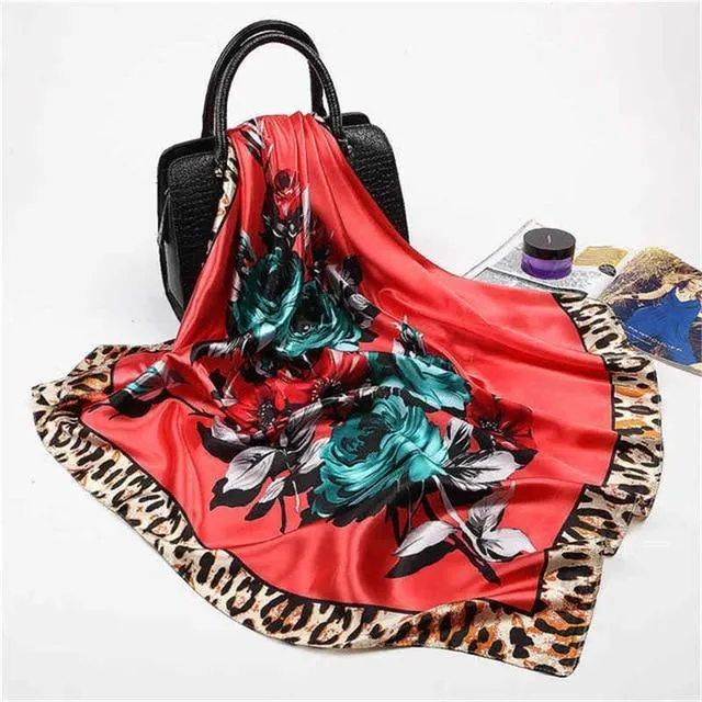 Print Satin Square Silk Women Scarf