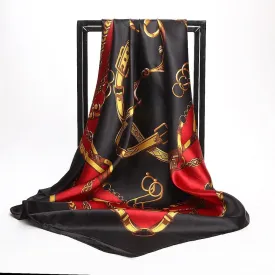 Print Satin Square Silk Women Scarf