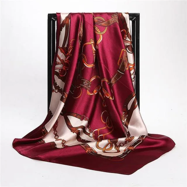 Print Satin Square Silk Women Scarf