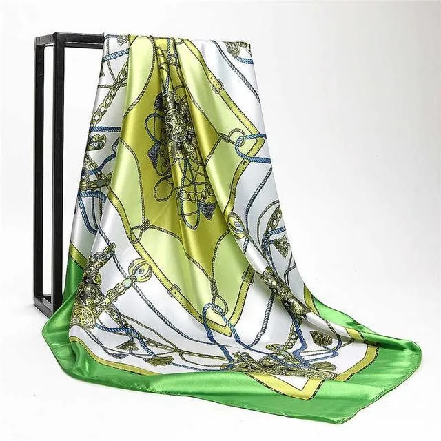 Print Satin Square Silk Women Scarf