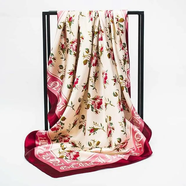Print Satin Square Silk Women Scarf