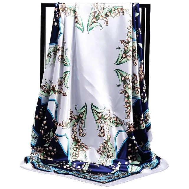 Print Satin Square Silk Women Scarf