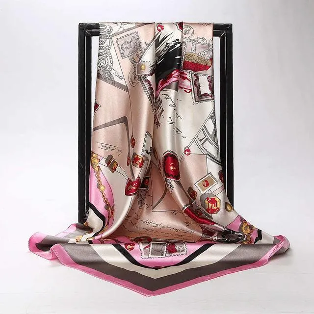 Print Satin Square Silk Women Scarf