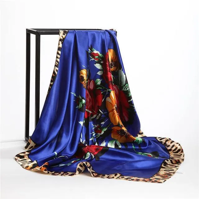 Print Satin Square Silk Women Scarf