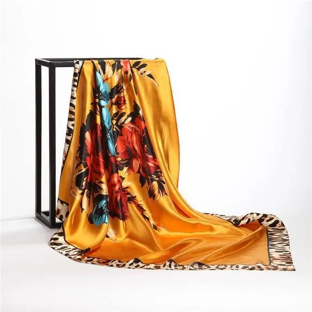 Print Satin Square Silk Women Scarf