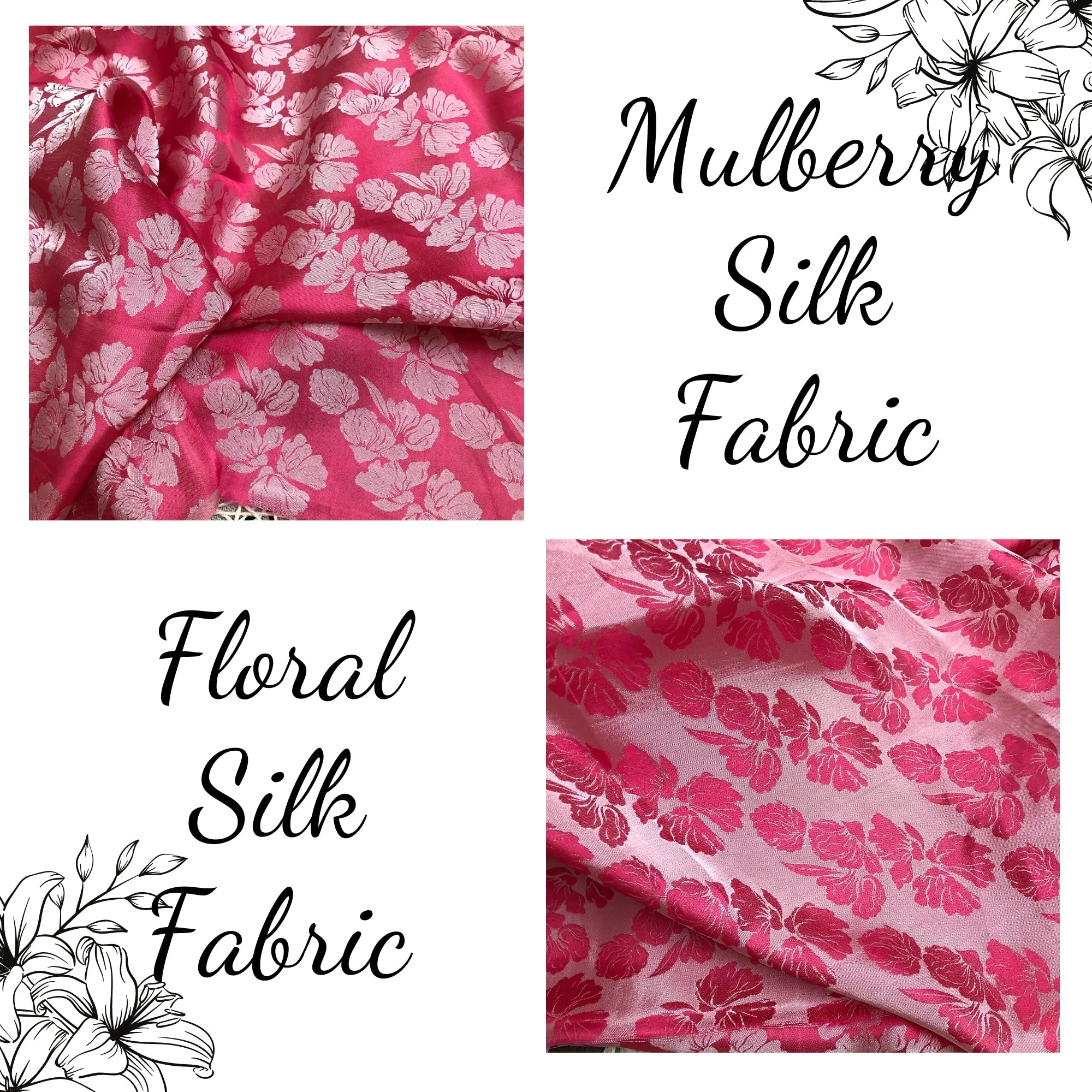 PURE MULBERRY SILK fabric by the yard - Floral silk - Handmade fabric – Dress making – Silk for sewing - Gift for women - Sewing clothes