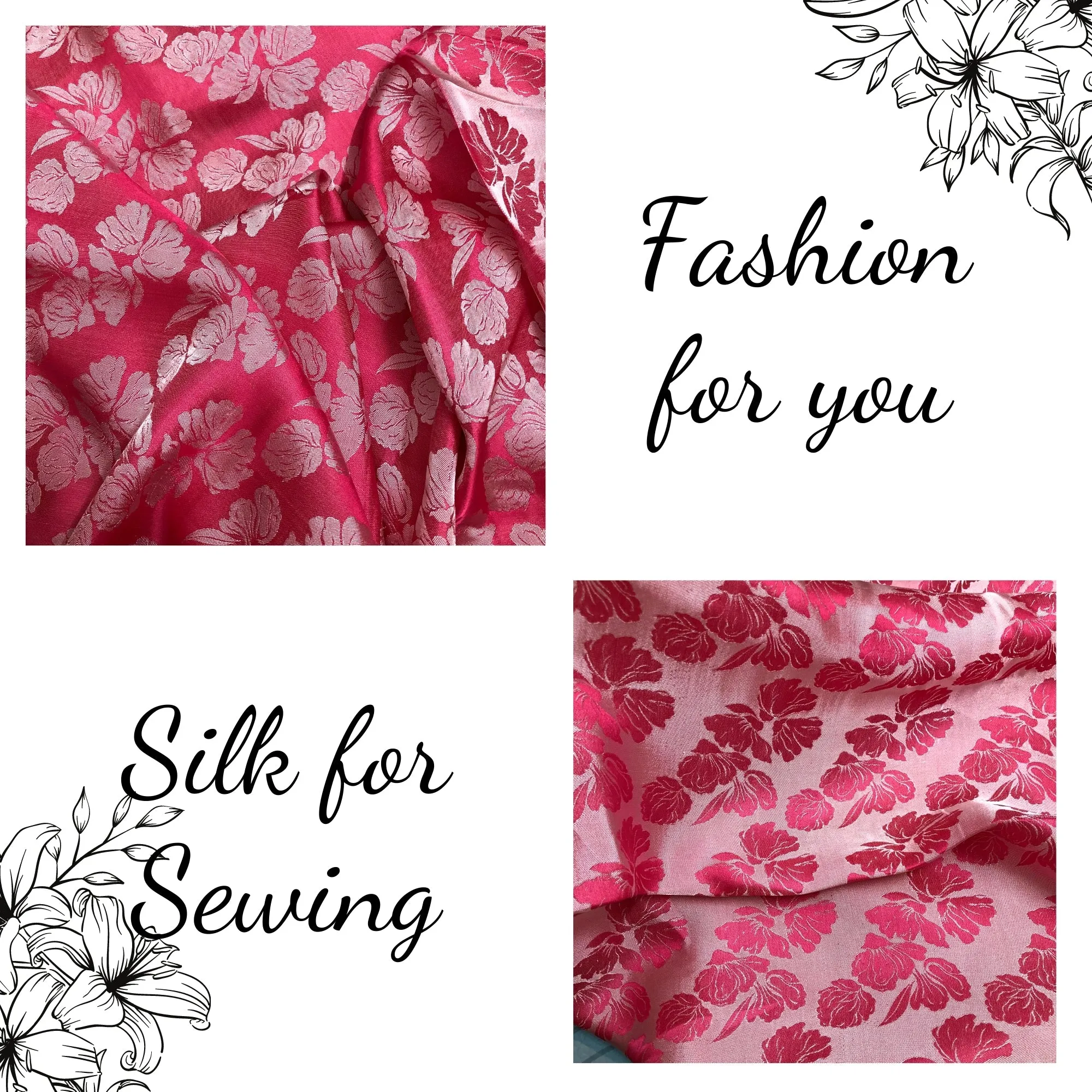 PURE MULBERRY SILK fabric by the yard - Floral silk - Handmade fabric – Dress making – Silk for sewing - Gift for women - Sewing clothes