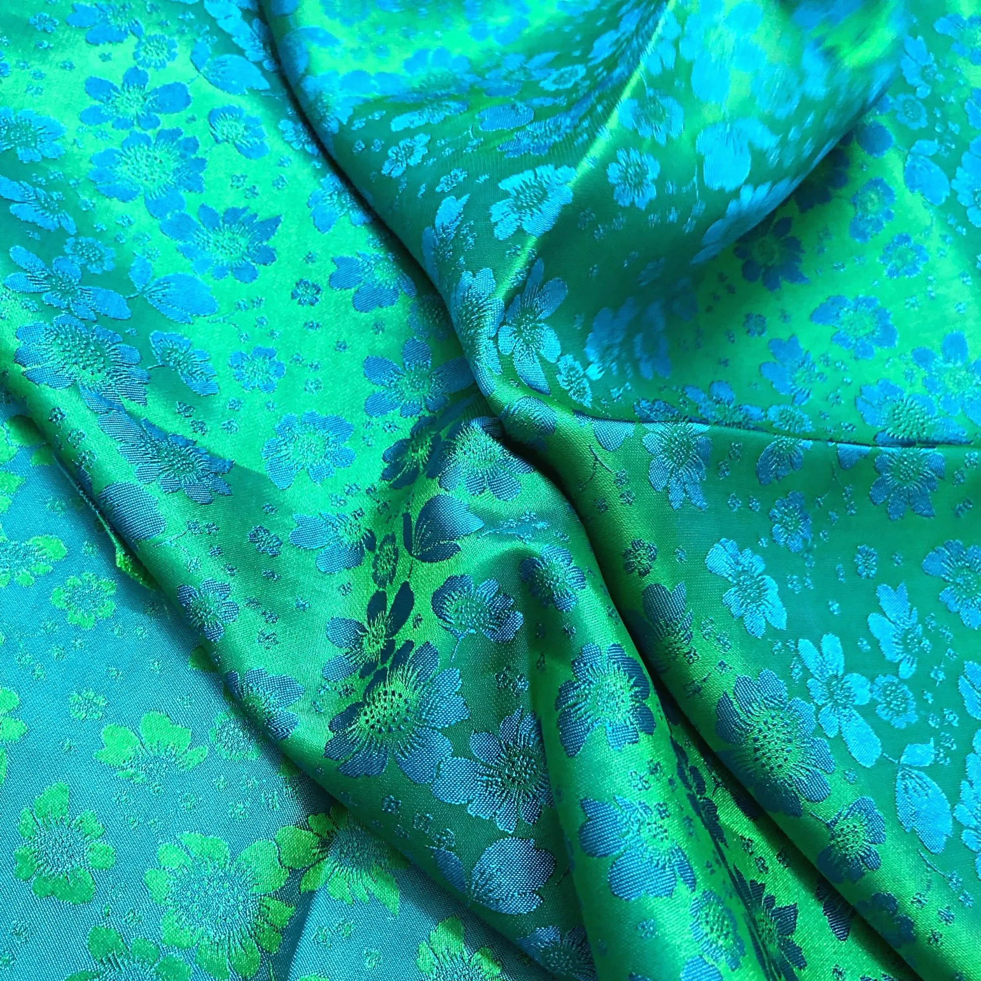 PURE MULBERRY SILK fabric by the yard - Green floral silk fabric - Handmade fabric – Dress making – Silk apparel fabric - Gift for women