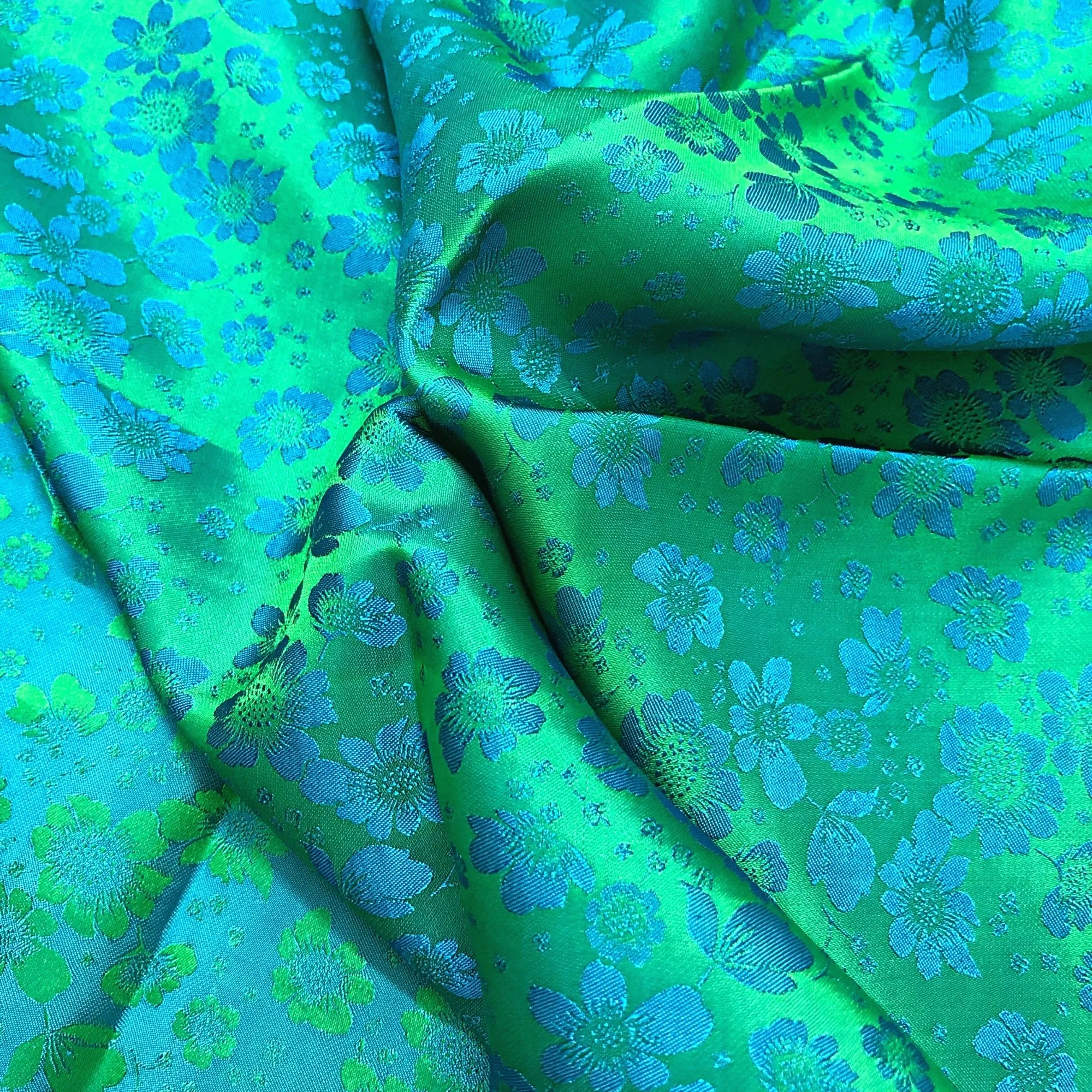 PURE MULBERRY SILK fabric by the yard - Green floral silk fabric - Handmade fabric – Dress making – Silk apparel fabric - Gift for women