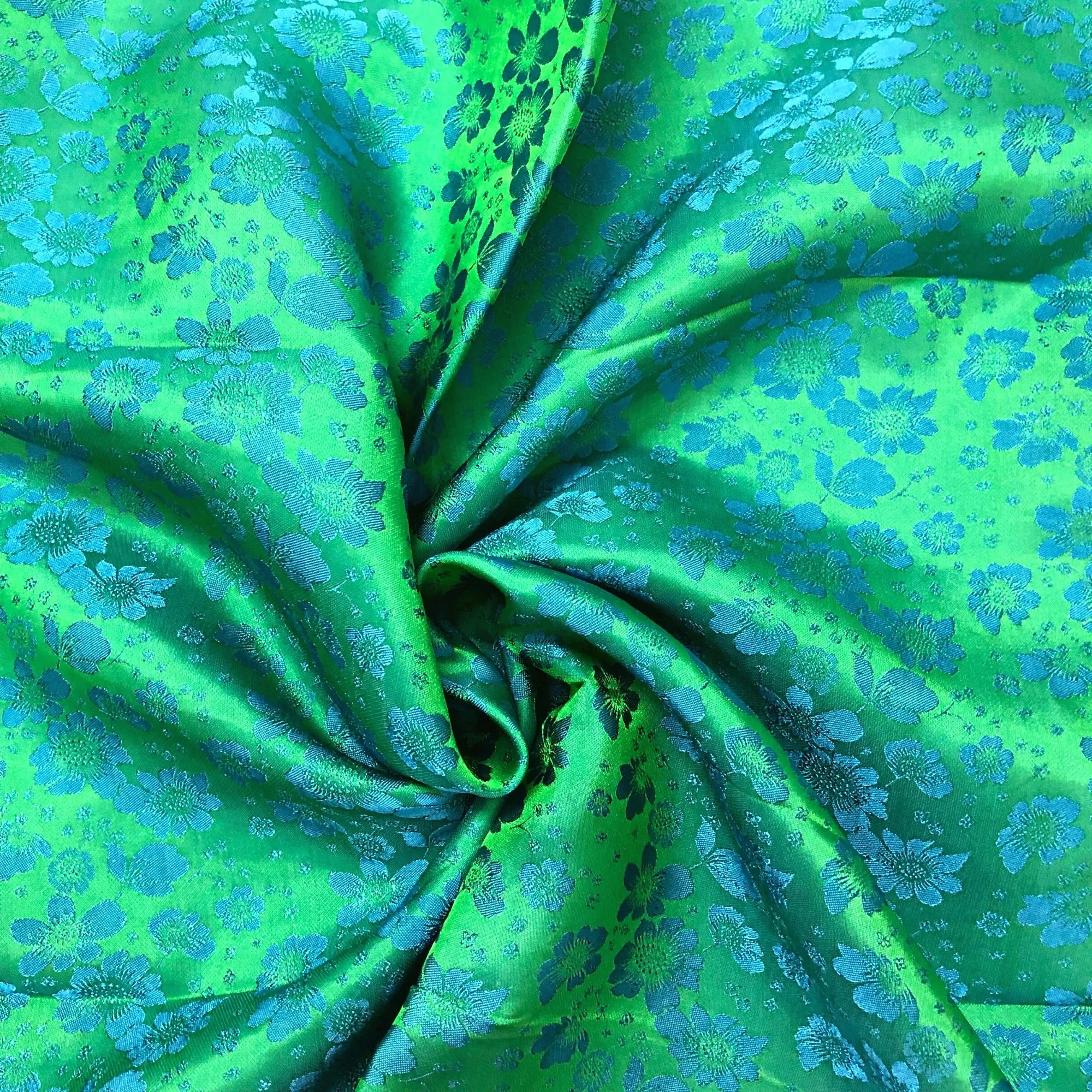 PURE MULBERRY SILK fabric by the yard - Green floral silk fabric - Handmade fabric – Dress making – Silk apparel fabric - Gift for women