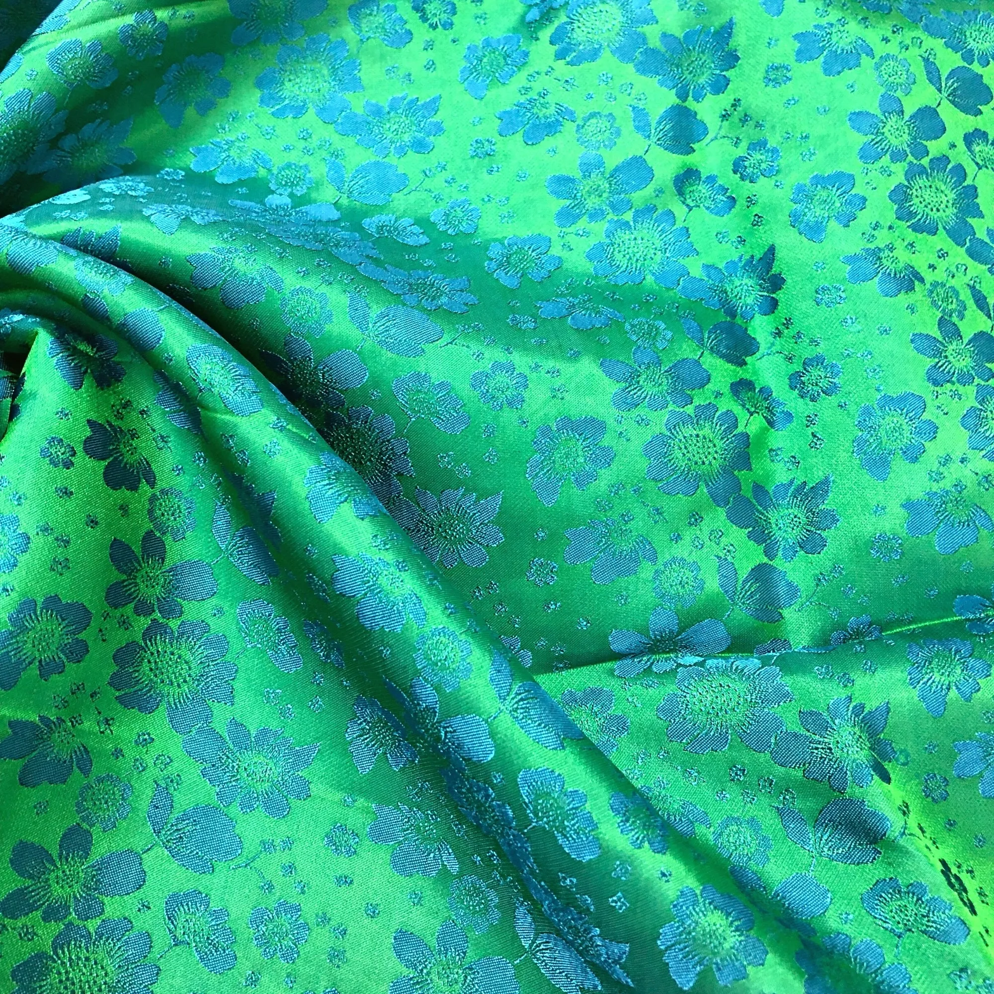 PURE MULBERRY SILK fabric by the yard - Green floral silk fabric - Handmade fabric – Dress making – Silk apparel fabric - Gift for women
