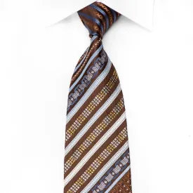 Renoma Men's Crystal Tie Blue Silver Striped On Brown With Sparkles