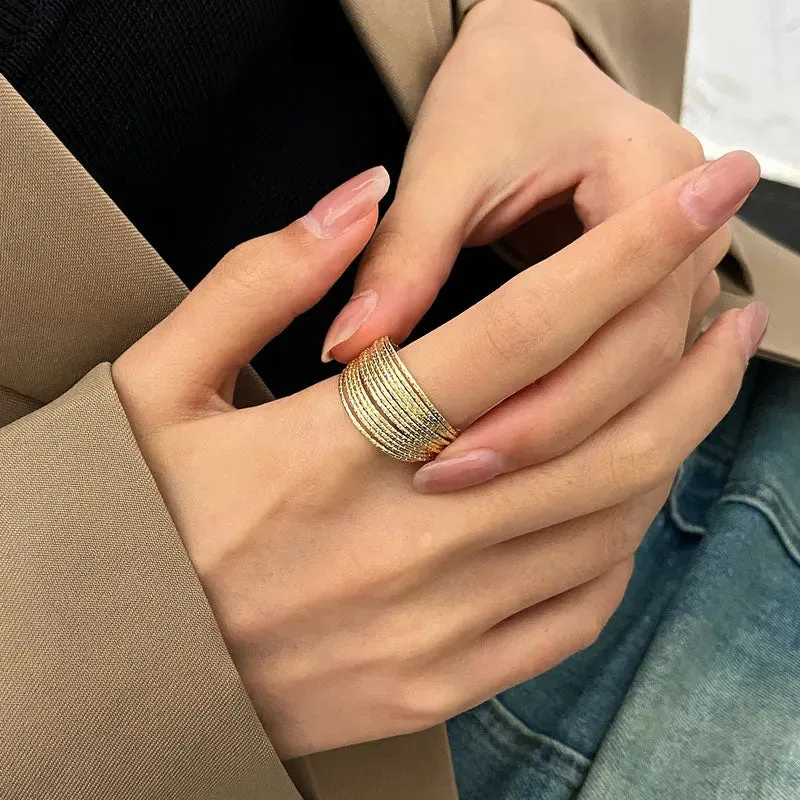 Reriti Multi-Layered Line Plain Ring - Gold