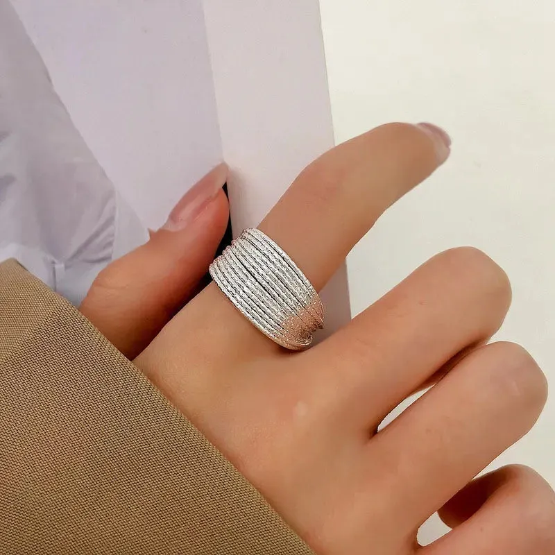Reriti Multi-Layered Line Plain Ring - Silver
