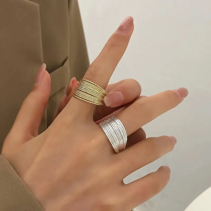 Reriti Multi-Layered Line Plain Ring - Silver