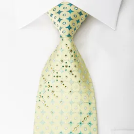 Roberta di Camerino Rhinestone Silk Necktie Green Geometric On Yellow With Sparkles