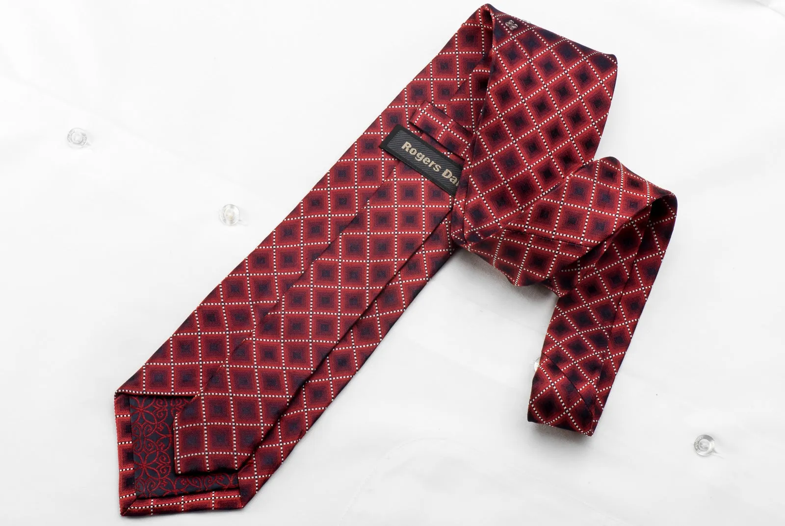 Rogers Dail Men's Crystal Bling Necktie Burgundy Blue Checkered Silk