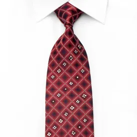 Rogers Dail Men's Crystal Bling Necktie Burgundy Blue Checkered Silk