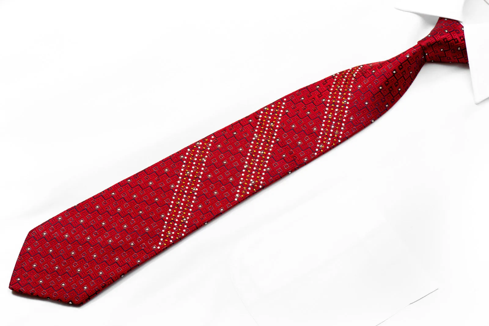 Rogers Dail Rhinestone Tie Burgundy Geometric On Navy With Red Sparkles