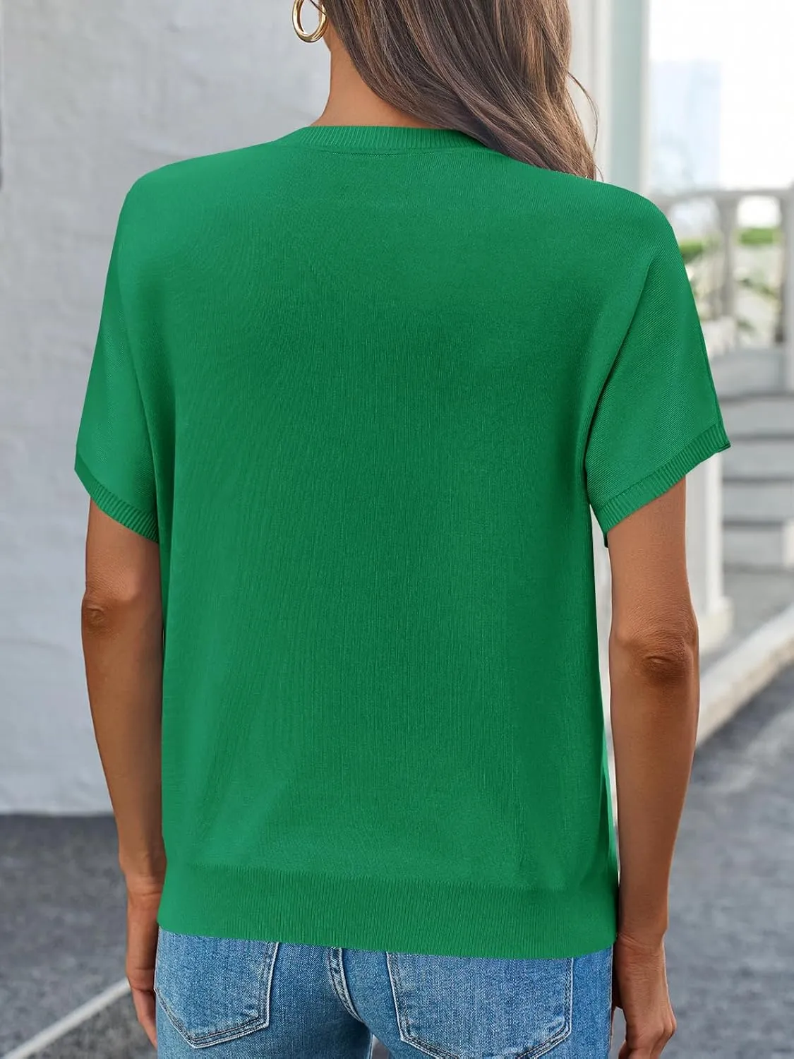 Saodimallsu Womens Short Sleeve Sweater Casual Basic Crew Neck Loose Knit Pullover Tops Summer Lightweight Blouses