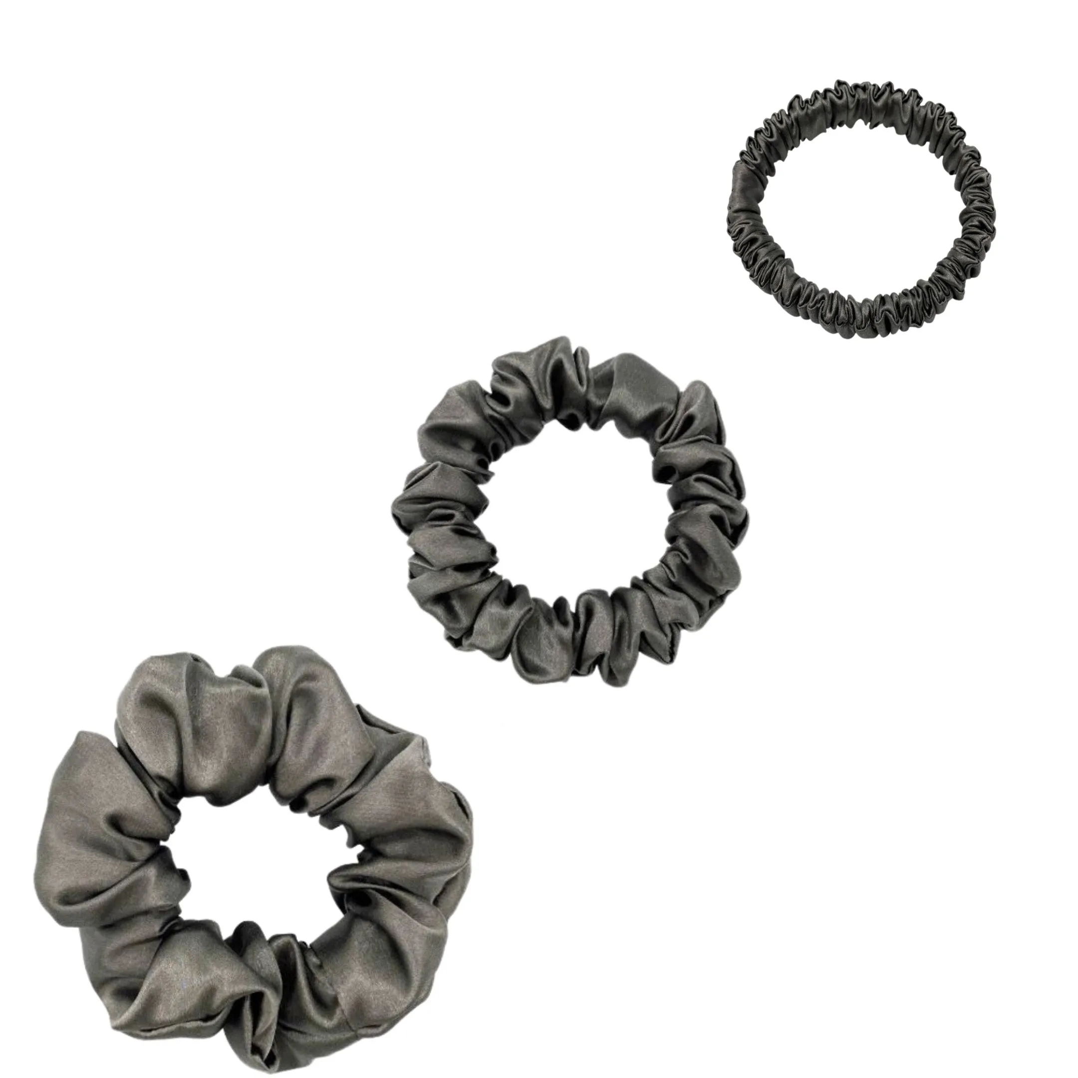 Silk Scrunchies Set - Black - Mini, Small, Medium