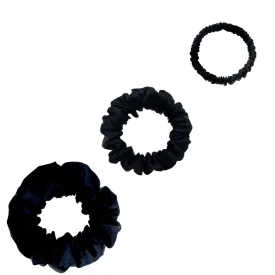 Silk Scrunchies Set - Black - Mini, Small, Medium