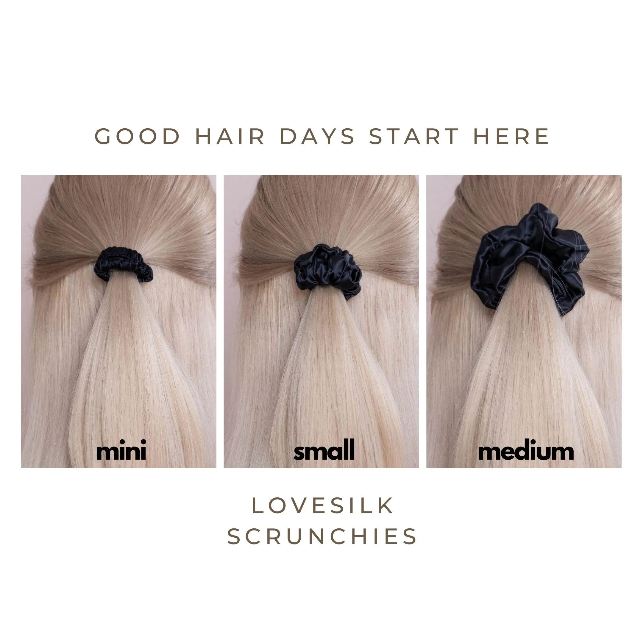 Silk Scrunchies Set - Black - Mini, Small, Medium