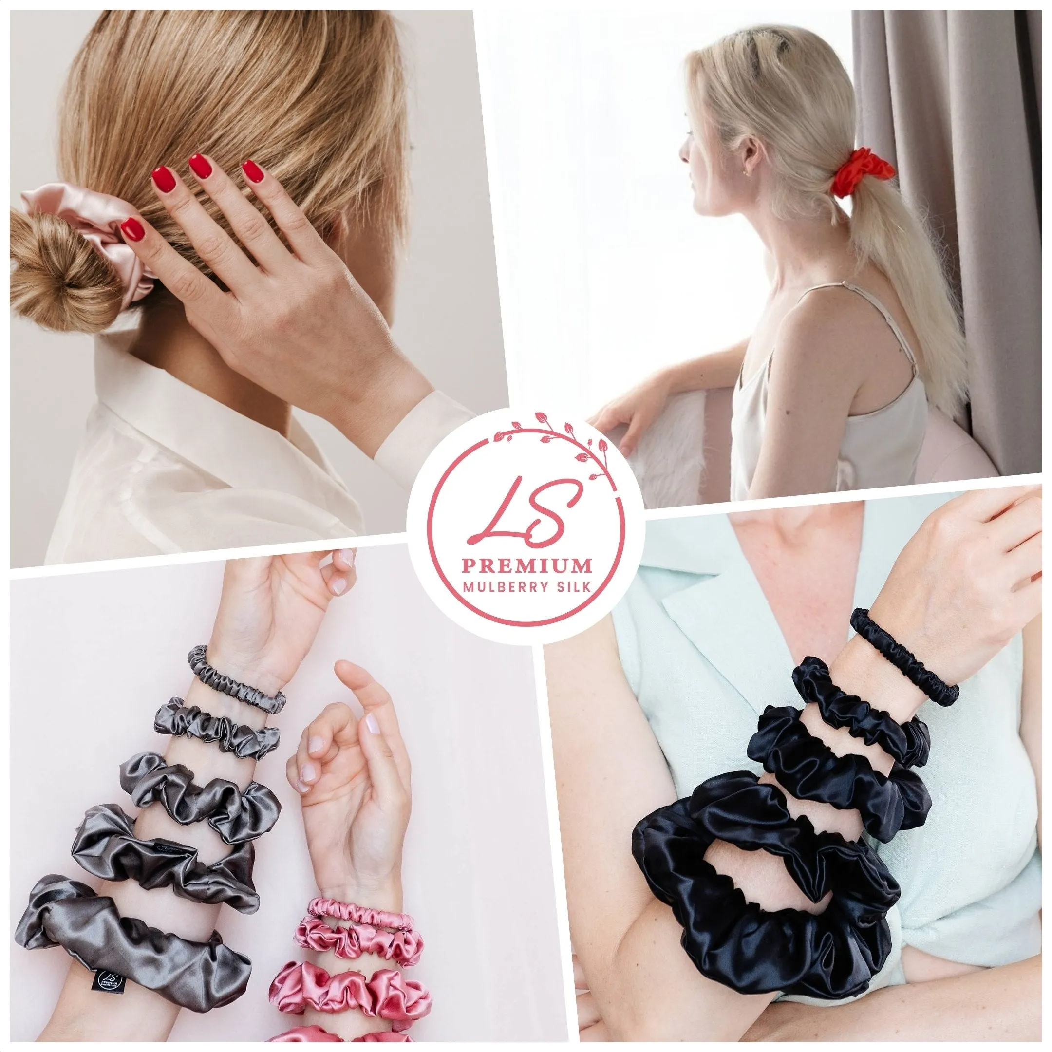 Silk Scrunchies Set - Black - Mini, Small, Medium
