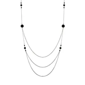 Silver 925 Rhodium Plated Silver Multi-Layered Chain Necklace with Beads