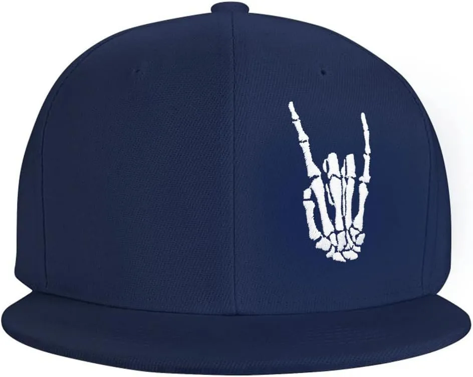 Skeleton Hand Snapback Hat for Men Women, Embroidered Adjustable Cotton Skull Finger Flat Bill Baseball Cap