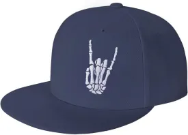 Skeleton Hand Snapback Hat for Men Women, Embroidered Adjustable Cotton Skull Finger Flat Bill Baseball Cap