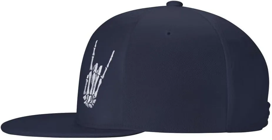 Skeleton Hand Snapback Hat for Men Women, Embroidered Adjustable Cotton Skull Finger Flat Bill Baseball Cap