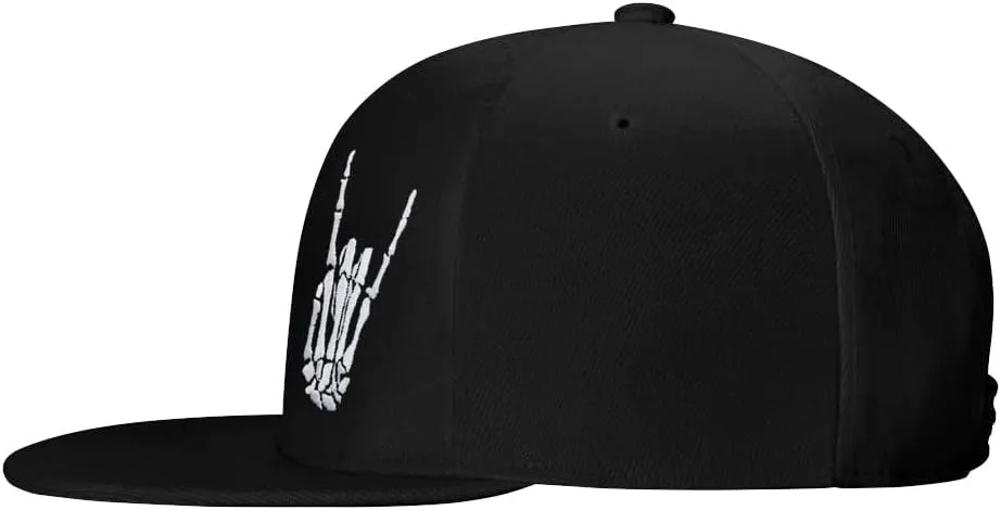 Skeleton Hand Snapback Hat for Men Women, Embroidered Adjustable Cotton Skull Finger Flat Bill Baseball Cap