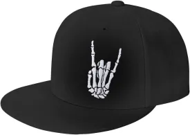 Skeleton Hand Snapback Hat for Men Women, Embroidered Adjustable Cotton Skull Finger Flat Bill Baseball Cap