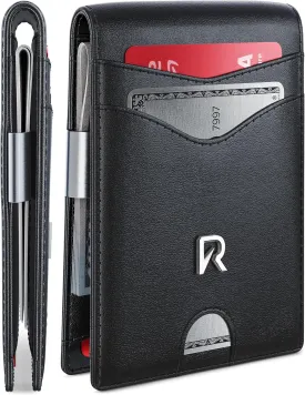 Slim Wallet for Men with Money Clip, RFID Blocking Genuine Leather Mens Wallet, Minimalist Credit Card Holder, Front Pocket Bifold - Gift Box Included