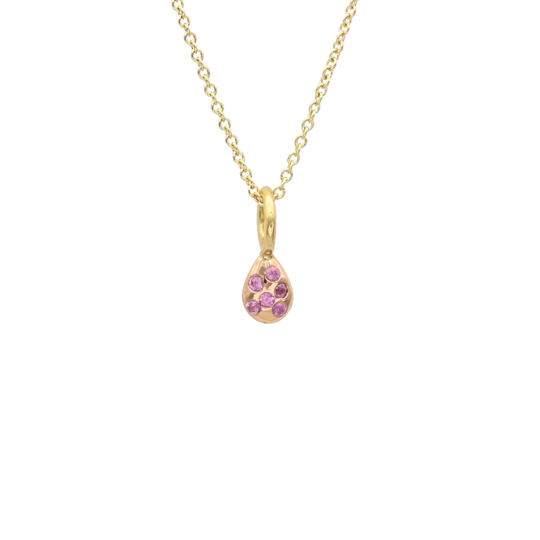 SMALL DROP SIGN WITH PINK SAPPHIRES IN 18K GOLD