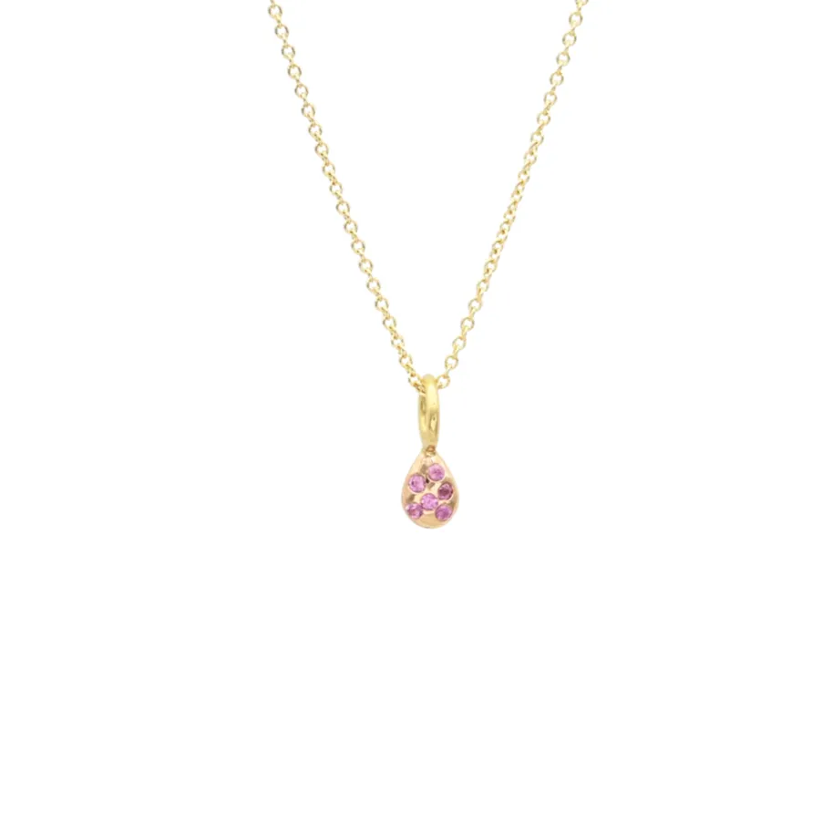 SMALL DROP SIGN WITH PINK SAPPHIRES IN 18K GOLD