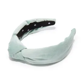 SMOKY AQUA VELVET KNOTTED HEADBAND