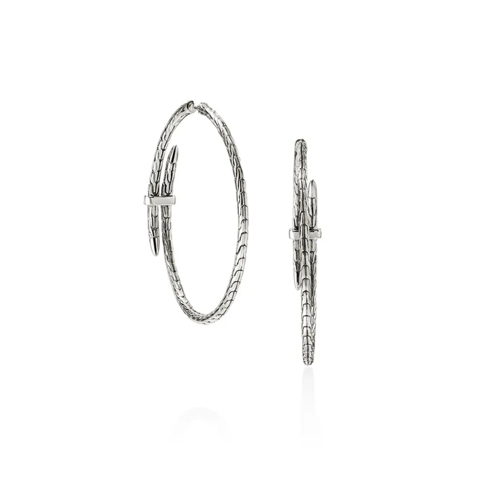 Sterling Silver Spear Diamond Large Hoop Earrings
